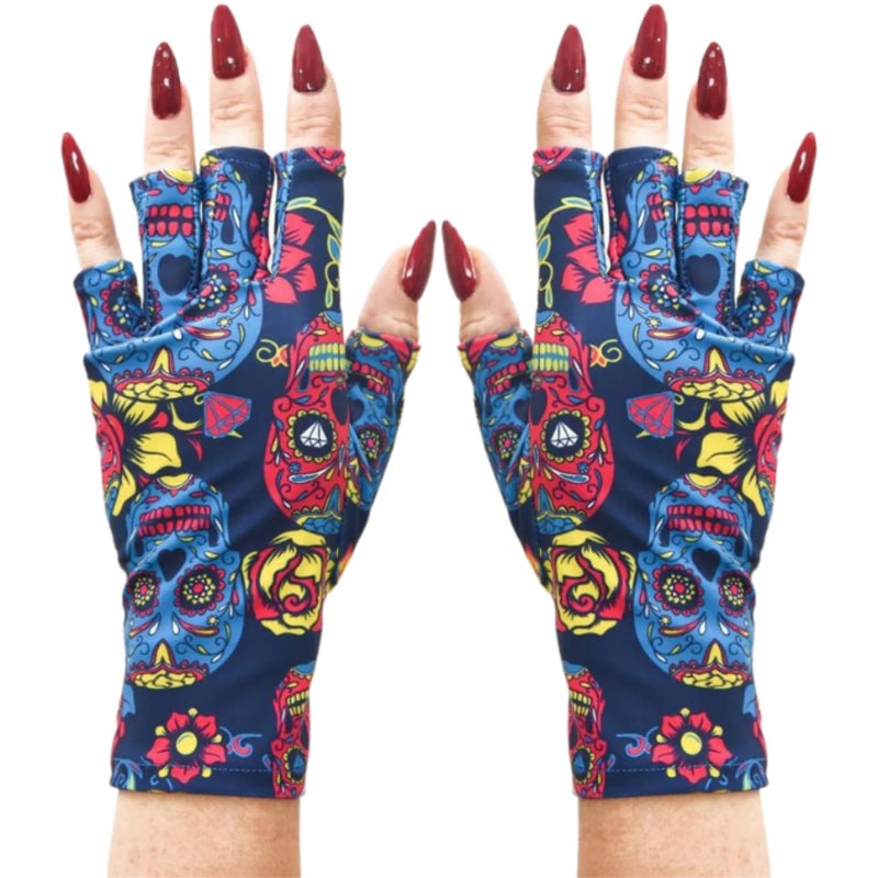 ManiGlovz - The Original UPF 50+ UV Light Protective Nail Gloves | Gel Manicure Gloves and Anti UV Fingerless Gloves for Women | Can be Used as Sun Protection Gloves for Driving | Hard Core Print - Image 1